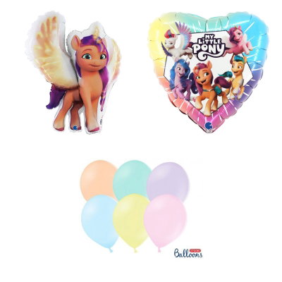 My Little Pony, ballongpaket med Sunny och pastellballonger – översikt av ingående produkttyper