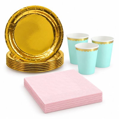 Pastellkalas, mint och guld, dukningspaket, 6 gäster