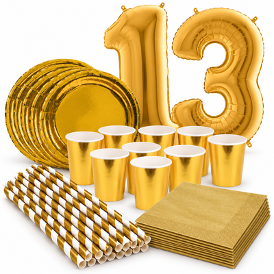 13-årskalas, Guld, kalaspaket, 8 gäster – samlat paketinnehåll