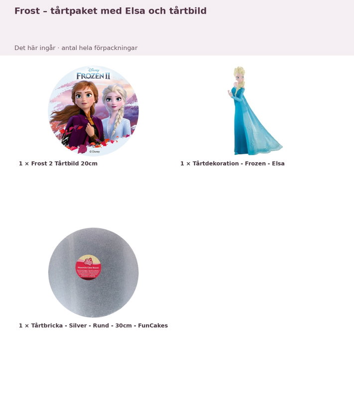 Frost – tårtpaket med Elsa och tårtbild – innehåll och antal