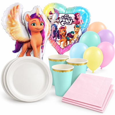 My Little Pony, kalaspaket med dukning och dekorationer, 18 gäster – samlat paketinnehåll