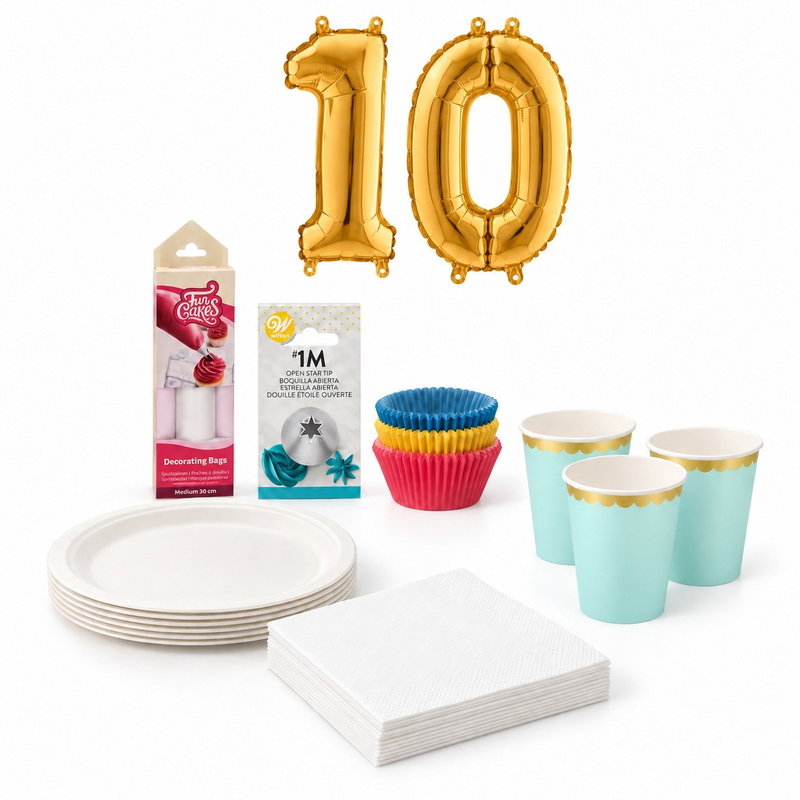 10-årskalas, Bakkalas – dekorera cupcakes, kalaspaket, 6 gäster – paketets produkter