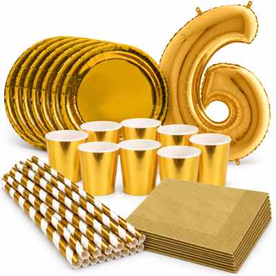 6-årskalas, Guld, kalaspaket, 8 gäster – samlat paketinnehåll