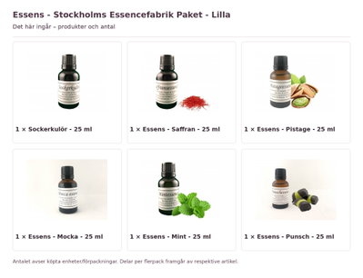Essens - Stockholms Essencefabrik Paket - Lilla – innehåll och antal förpackningar