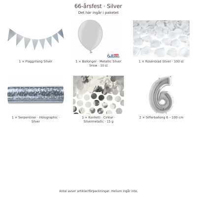 66-års festpaket, Silver, Stor – innehåll och antal förpackningar