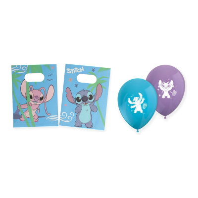 Stitch & Angel – kalaspåsar och ballonger – för 8 gäster