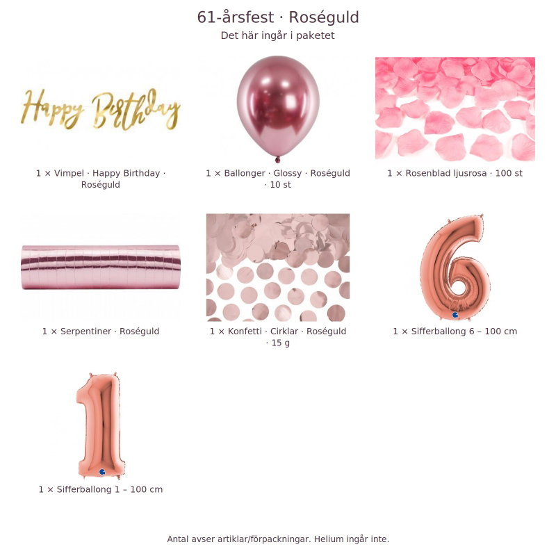 61-års festpaket, Roséguld, Stor – innehåll och antal förpackningar