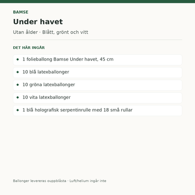 Bamse Under havet – dekorationspaket – innehåll och antal