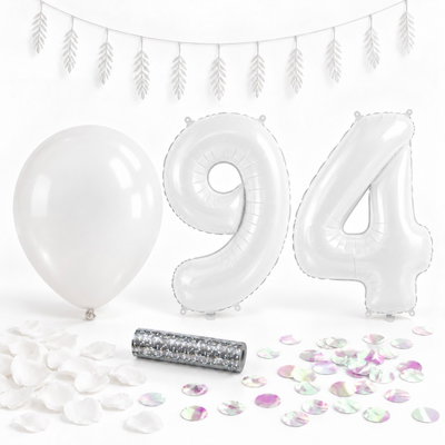 94-års festpaket, Vitt, Stor – paketets dekorationer på vit bakgrund