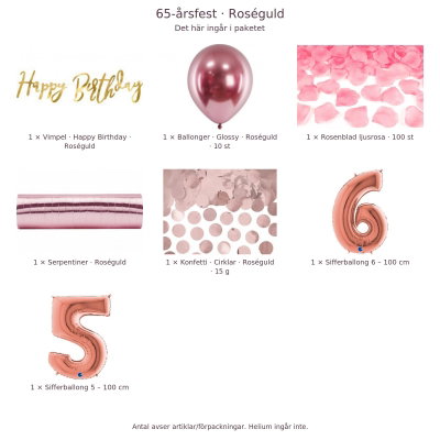 65-års festpaket, Roséguld, Stor – innehåll och antal förpackningar