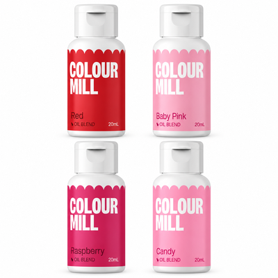 Rosa och röd, 4 flaskor Colour Mill Oil Blend à 20 ml