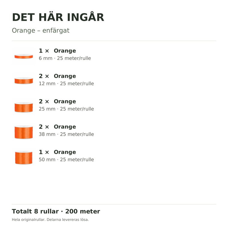 Det här ingår – Satinbandspaket – Orange – 8 rullar