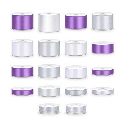 Satinbandspaket – Lavendel och silver – Stor – 18 rullar – hela paketet