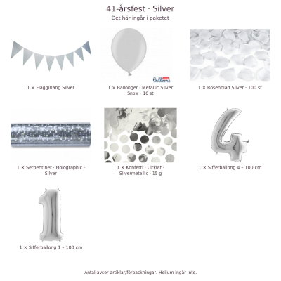 41-års festpaket, Silver, Stor – innehåll och antal förpackningar