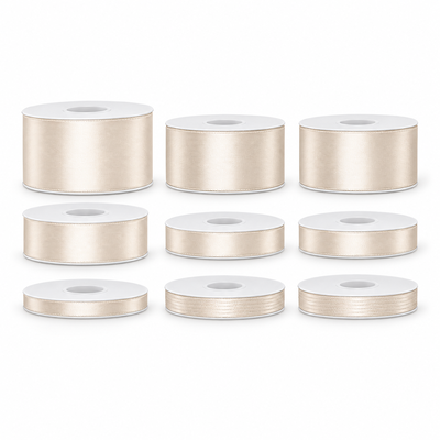 Satinbandspaket – Off-White – 9 rullar – hela paketet
