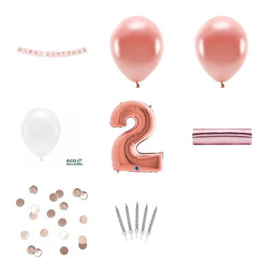 Produktöversikt – 2-årskalas, dekorationspaket, Roséguld
