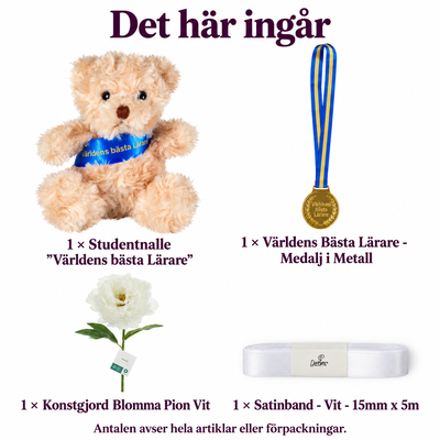 Det här ingår i Tack till läraren – nalle, medalj och en blomma att spara