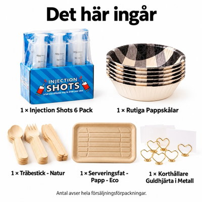 Sex dessertinjektioner – låt gästen tillsätta sin egen sås – innehåll och antal försäljningsförpackningar