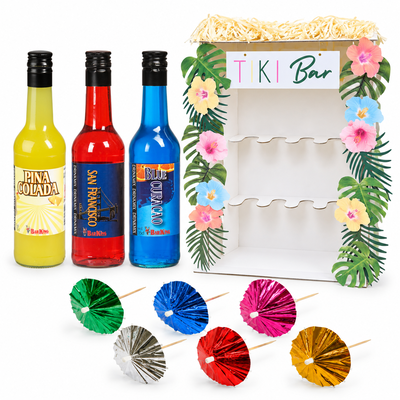 Tiki-trion – tre drinkmixar, serveringsställ och paraplyer