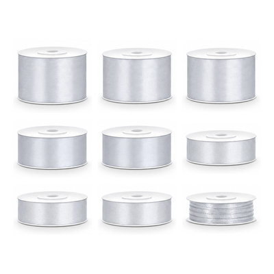 Satinbandspaket – Silver – 9 rullar – hela paketet