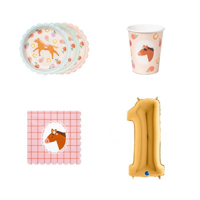 11-årskalas, Hästkalas, kalaspaket, 6 gäster – paketets produkter med sifferballong 100 cm