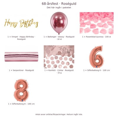 68-års festpaket, Roséguld, Stor – innehåll och antal förpackningar