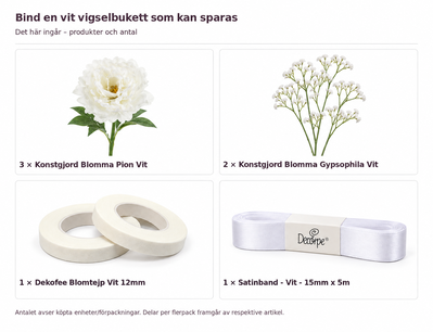 Innehåll och antal: Bind en vit vigselbukett som kan sparas