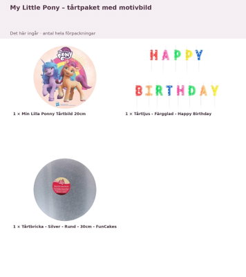 My Little Pony – tårtpaket med motivbild – innehåll och antal