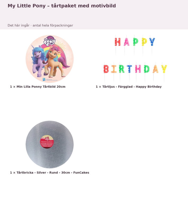 My Little Pony – tårtpaket med motivbild – innehåll och antal