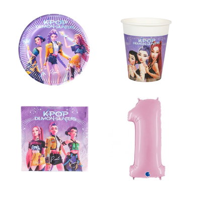 11-årskalas, K-pop, kalaspaket, 8 gäster – paketets produkter med sifferballong 100 cm