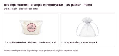 Bröllopskonfetti, Biologiskt nedbrytbar - 50 gäster - Paket – innehåll och antal förpackningar