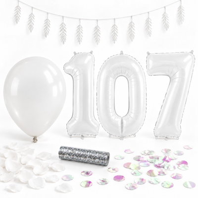 107-års festpaket, Vitt, Stor – paketets dekorationer på vit bakgrund