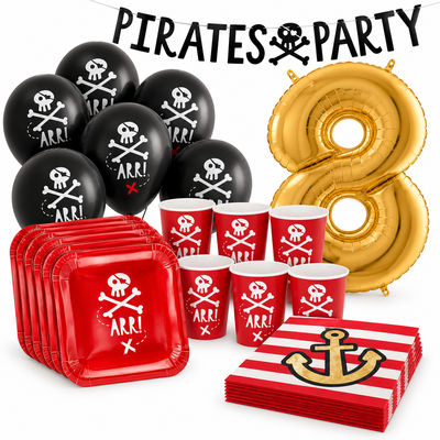 8-årskalas, Piratkalas, kalaspaket, 6 gäster – samlat paketinnehåll