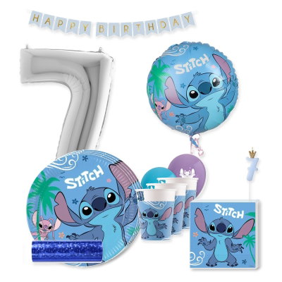 Stitch & Angel – 7-årskalas – kalaspaket för 8 gäster – samlat paketinnehåll