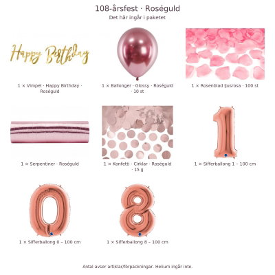 108-års festpaket, Roséguld, Stor – innehåll och antal förpackningar