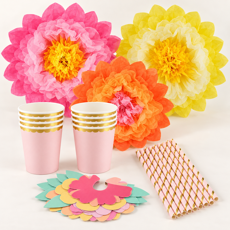 Blommande dryckesbuffé för tio – rosa muggar och egen blomma – produktöversikt