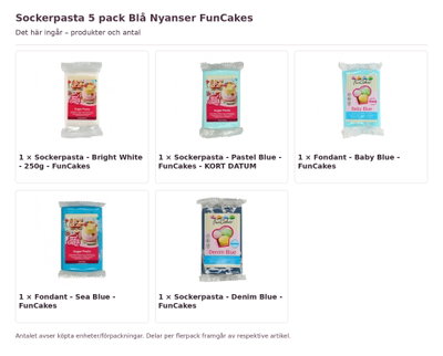 Sockerpasta 5 pack Blå Nyanser FunCakes – innehåll och antal förpackningar