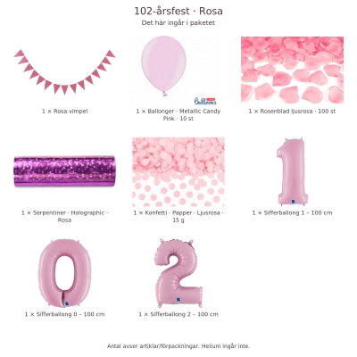 102-års festpaket, Rosa, Stor – innehåll och antal förpackningar