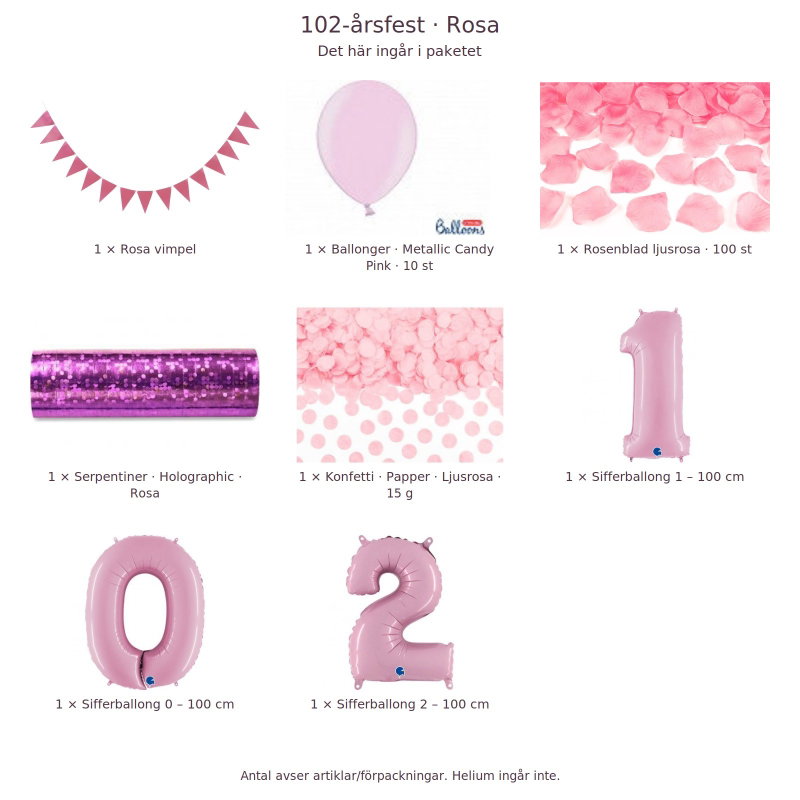 102-års festpaket, Rosa, Stor – innehåll och antal förpackningar