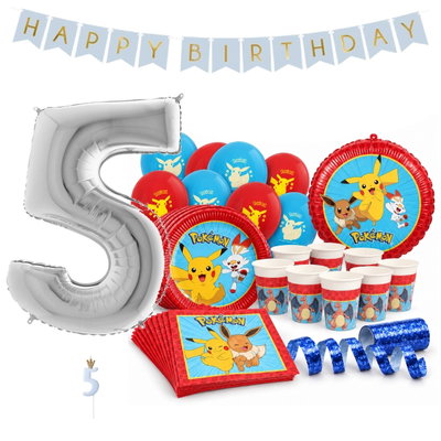 Pokémon – 5-årskalas – kalaspaket för 8 gäster – stor och tydlig sifferballong