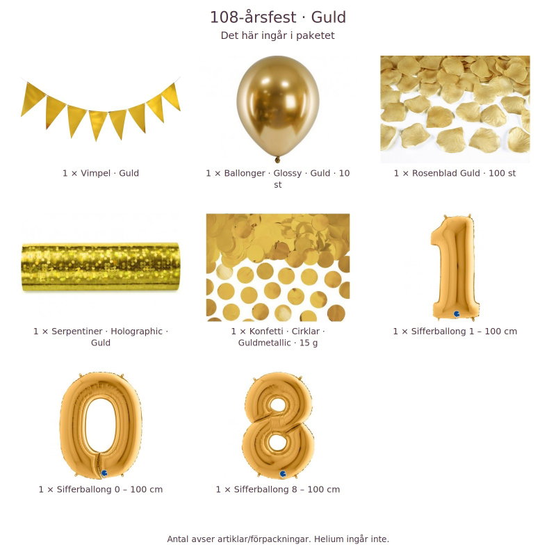 108-års festpaket, Guld, Stor – innehåll och antal förpackningar