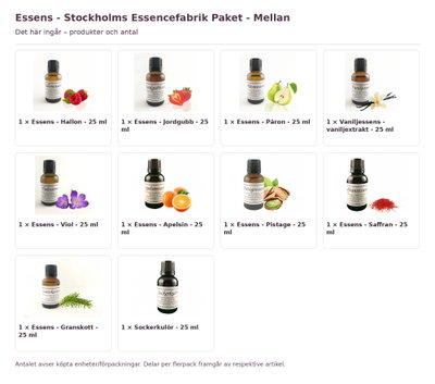 Essens - Stockholms Essencefabrik Paket - Mellan – innehåll och antal förpackningar