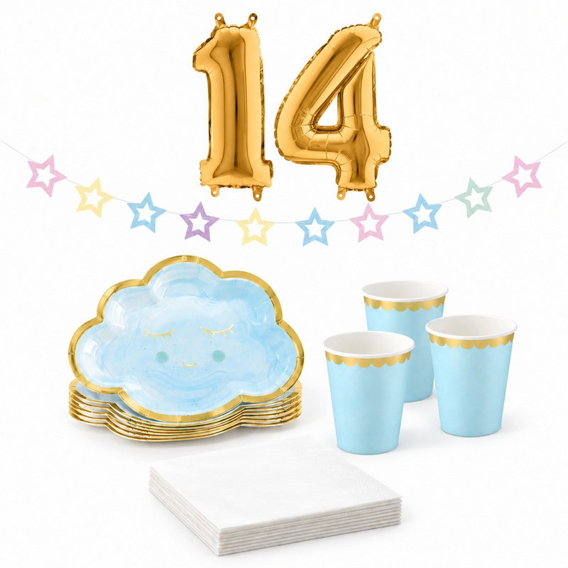 14-årskalas, Pyjamasparty – moln och stjärnor, kalaspaket, 6 gäster – paketets produkter