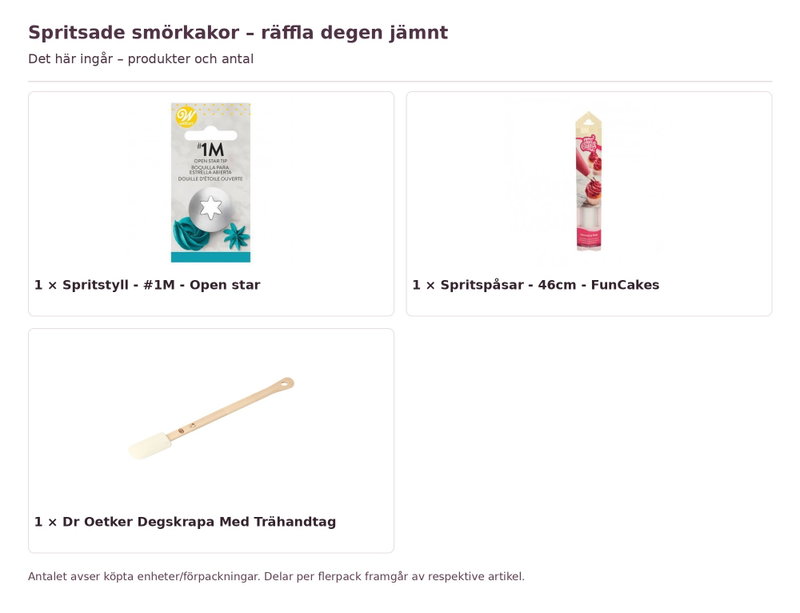 Spritsade smörkakor – räffla degen jämnt – innehåll och antal förpackningar