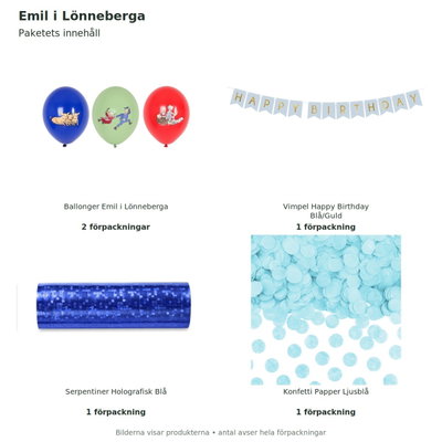Emil i Lönneberga – dekorationspaket Stort – innehåll och antal