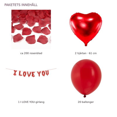 Frieripaket Stort – I LOVE YOU & röda ballonger – produkter och antal