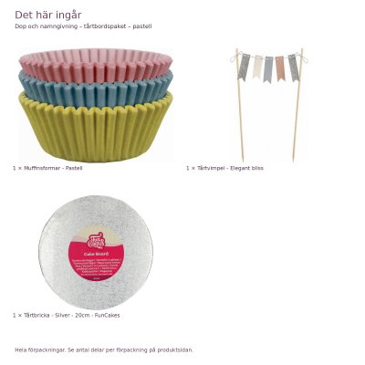 Dop och namngivning – tårtbordspaket – pastell – exakt innehåll och antal förpackningar