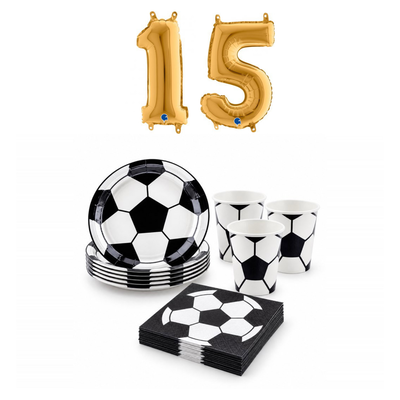 15-årskalas, Fotboll, kalaspaket, 6 gäster – sammansatt bild av paketets produkter