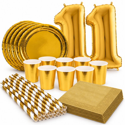 11-årskalas, Guld, kalaspaket, 8 gäster – samlat paketinnehåll