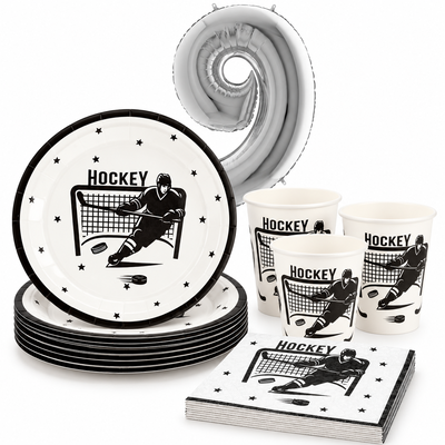 9-årskalas, Hockey, kalaspaket, 8 gäster – större samlad paketbild med mindre tom yta